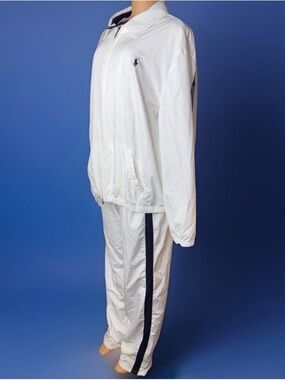 Ralph Lauren White Track Pants with Navy Side Stripe